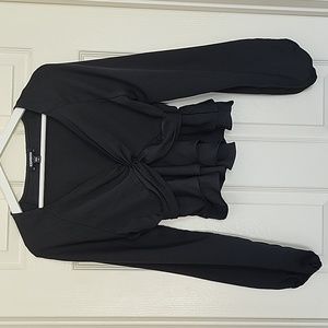 Express XS Black Deep V Neck Ruffles Blouse